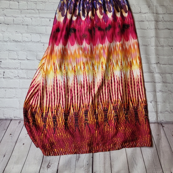 Bisou Bisou One-Shoulder Maxi Dress - Rainbow Feather Print - Size 4 - Picture 8 of 13